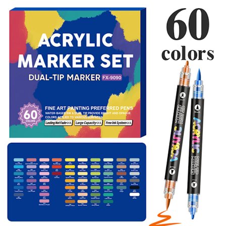 Tusser, tegnetusser til studerende, DIY kunst Dual Tip akrylfarvetusser 60 farver