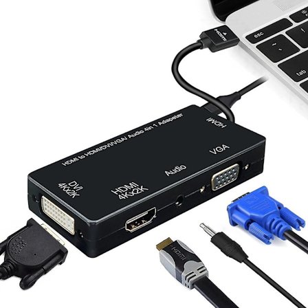 1 HDMI till VGA DVI HDMI med Audio 3.5mm Micro Adapter Kabel för HDMI Laptop, Dator, Etc. Samtidig Anslutning - Svart