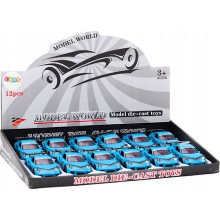 Byggsats i miniatyr - färdigmonterad markfordon Leantoys sportbil 1:32 figur i blått med metallspoiler