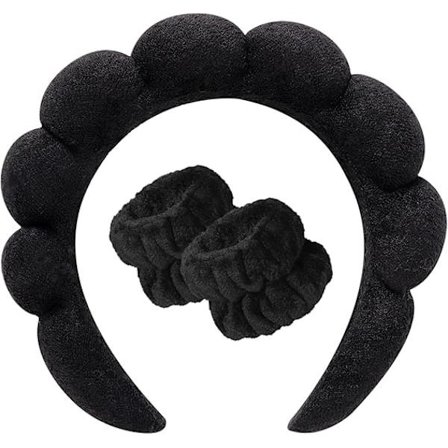 1 sett ansiktsvask pannebånd håndledd svamp myk frotté for sminke og hudpleie, sklisikkert pannebånd, svart