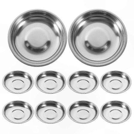 10 Small Round Stainless Steel Plates for Sauces and Appetizers (10cm Diameter)