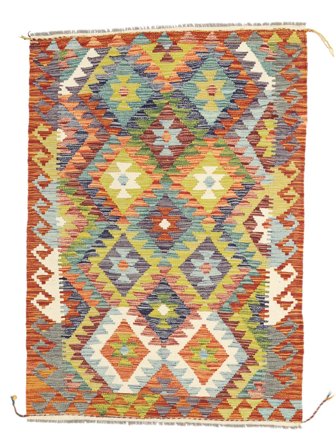 Tissé À La Main Kilim Afghan Old Style Tapis 103X147 De Laine Marron/Orange Petit