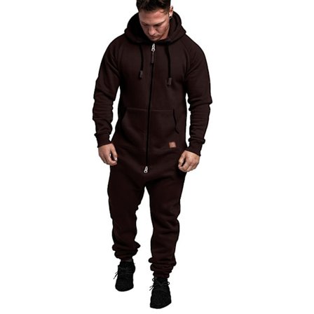Men Onesie Allt i ett Hoodie Zip Jumpsuit Winter Casual Hooded Romper Playsuit