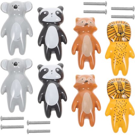 Skabsknapper 8 stk. Keramiske Dyreknapper Børneværelse Kommode Skuffe