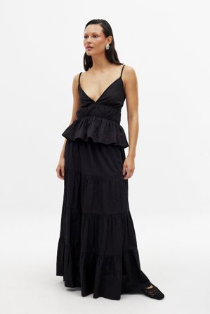 NA-KD Cotton A-line Maxi Skirt - A-formet Nederdel - Sort - EU 38