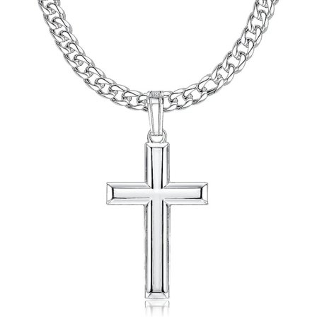 Korshalsband i 925 sterlingsilver med 5 mm rostfritt stål diamant-slipad solid curb kubansk länkkedja halsband 18-30 tum