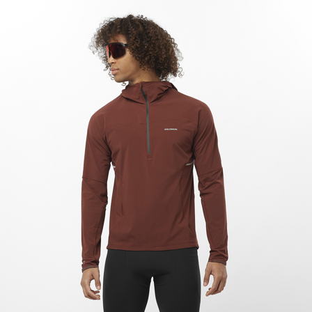 Salomon Men's Sense Aero Hybrid Half-Zip Hoodie, Water-Repellent Jacket with Stretch Fabric, Burgundy, Size 2XL