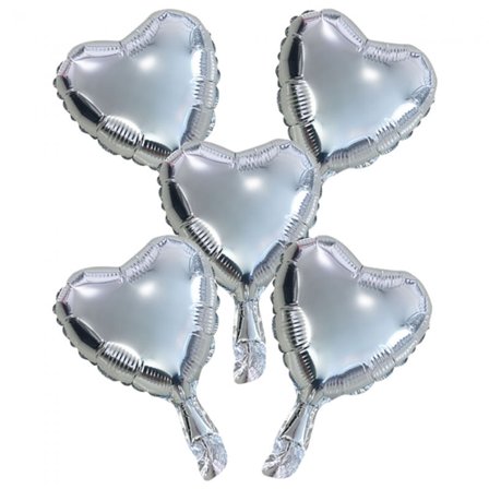 Hopeiset Sydänilmapalllot Folio 5-pakkaus