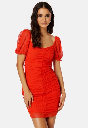 BUBBLEROOM Zia pleated mesh dress Red Klær