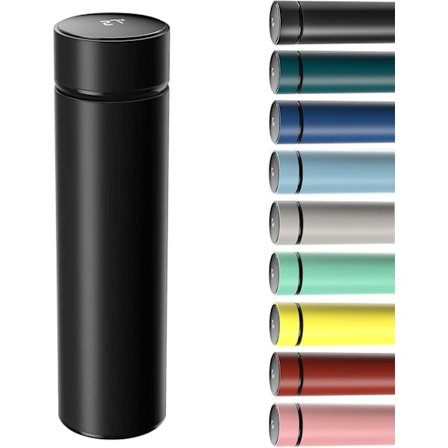 Termokrus til Rejser, 500ML Rustfri Stål Termoflaske, Dobbeltvægget Termokrus til Rejser med LED Touch Skærm (Sort)