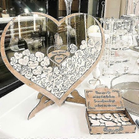 Gästbok i trä med hjärtform - Alternativ gästbok för bröllop - 60/80 bitar 61 st pussel