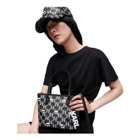 Karl Lagerfeld Karl Ikonik Monogram Small Tote Tas , Zwart , Dames , Maat: ONE Size Schoudertassen