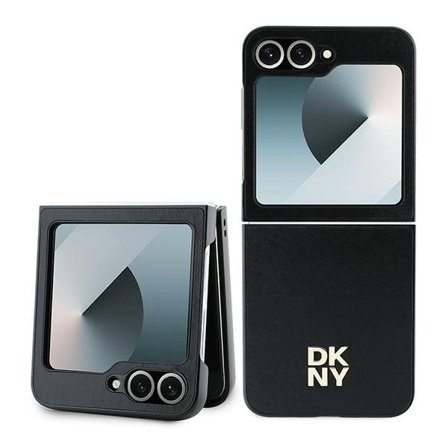 DKNY läderfodral med metallstapellogo för Samsung Galaxy Z Flip 6 - Svart