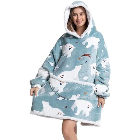 Blød hættetrøje tæppe - Isbjørn 90x75cm Pullover Varm hættetrøje Over