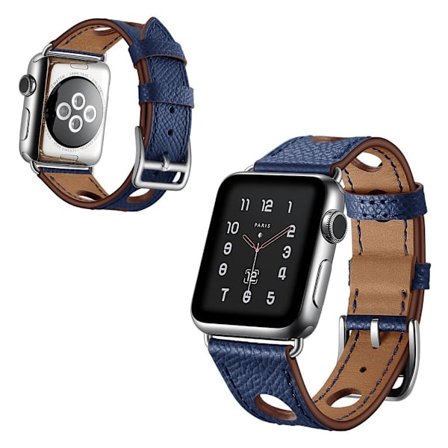 Apple Watch Series 5 42 mm klockarmband i äkta läder - Blå