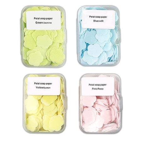 4 askar med portabelt tvål-papper - ros + citron + jasmin + mjölk