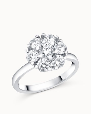 Haloring Flora 18K Hvidguld Naturlig Diamanter i stort halo Forlovelsesringe hos VANBRUUN