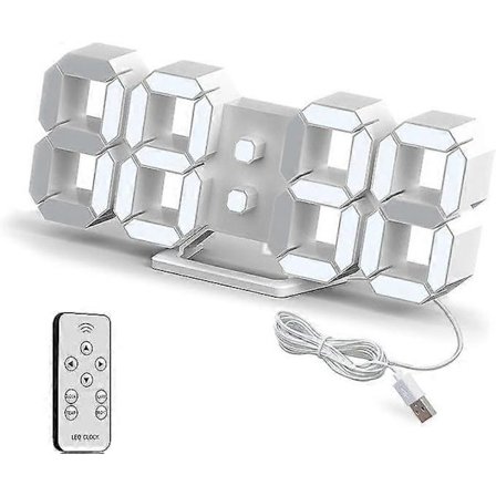 3D LED Digital Väggklocka Liten Väckarklocka, Fjärrkontroll, 10 Tum, 12/24 Timmar, Temperatur, Datum, Display, Tid, Minne, Snooze-funktion Nattlampa