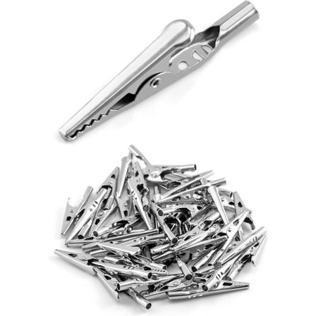 50 krokodilklämmor, elektriska testkabelkrokodilklämmor, metallkrokodilklämmor, lämpliga för elektriska laboratorietester, 2 tum/50 mm