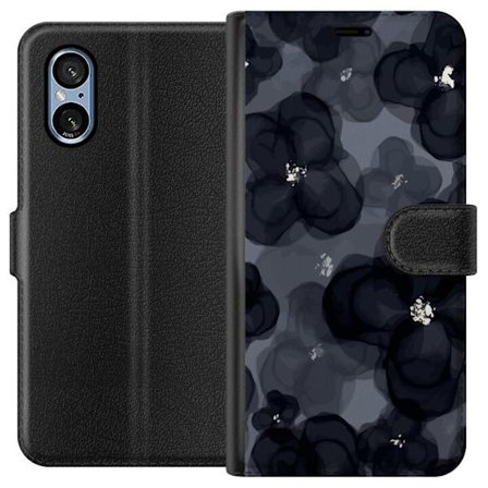 Yhteensopiva Lompakkokotelo Sony Sony Xperia 5 V Abstrakti tummanvärisellä kukkakuviolla, jossa on elegantti ja dramaattinen tunnelma