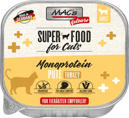 Mac's Vetcare Super Food for Cats Monoprotein, Kalkun 16x100g - Våtfôr