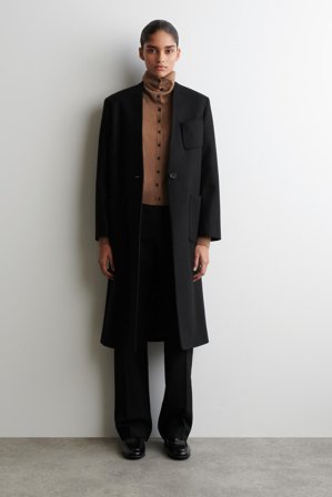 COS Women's Cardigan A Collo Alto In Lana Merino A Strati in Marrone