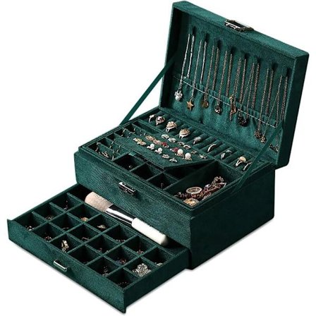 RHAFAYRE Smykkeæske til kvinder, rejselåsbar smykkeæske 3 lag smykkearrangør, smykkeopbevaringsboks smykkeopbevaring smykkearrangør f