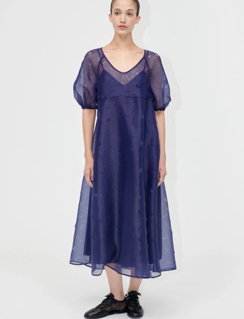 STINE GOYA 1608 Organza, Puff Sleeve Long Dres - Purple - L