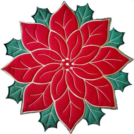 Dækkeservietter Sæt med 4, Rød Juleblomst Applikation med Grøn Broderi