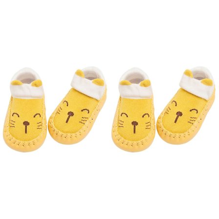 2 par Babysko med varme sokker, barnesokker, nyfødt tegneserie sokker, babygave, barnesokker med lær såle, sklisikre tykke håndkle sokker, 11 cm (katt
