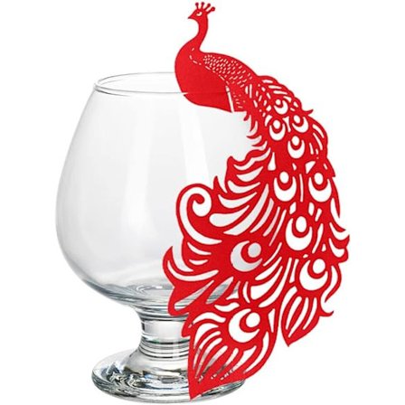 Bordplaceringskort, tom påfågel vinglasmarkör kit med 50 vin