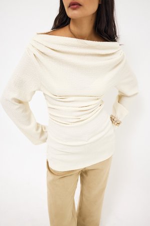 NA-KD Strukturerad långärmad topp med drapering - Set - Beige - L