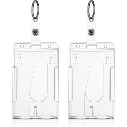 2-pack ID-kortshållare med nyckelring - Slitstarka genomskinliga plastmärkesöverdrag (Vertikal)[qb]