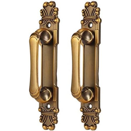 2 stk/sett med antikke låvehåndtak (messing, hullavstand 1