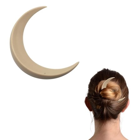 Månehårgaffel Håndskåret Halvmåne Hårgaffel til Kvinder | Månehårpind Månehårnål til Kvinder Halvmåne Hår (Træfarve)6.1*8.5CM
