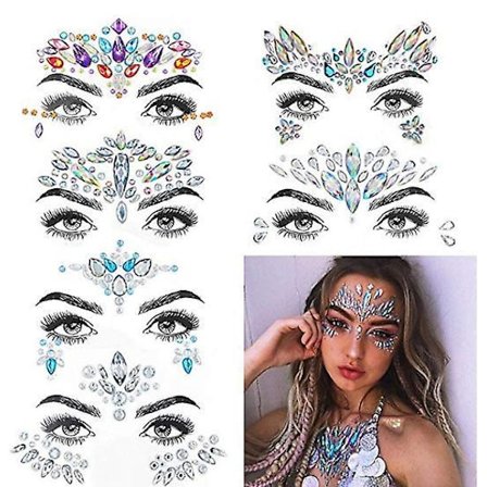 6 Sets Face Jewels Gems Stickers Rhinestone Mermaid Face Jewels Tattoo Face Jewels Gems Stickers