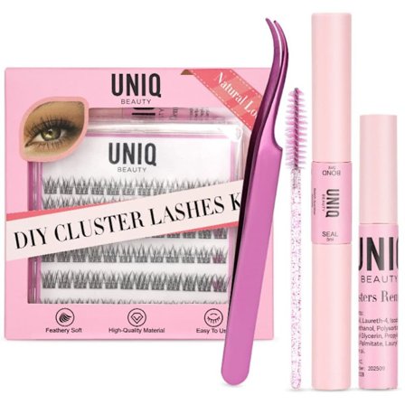 UNIQ Lash Extension DIY Startkit - Komplett set med klusterfransar, Bond & Seal och pincett