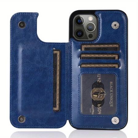 Case för IPhone 14/13/12/11/ Pro Max/Mini/XR/X/XS Max/8/7/6S/6 Plus/SE2/SE3/2022/2020 - Korthållare & Flip Back Cover Blue