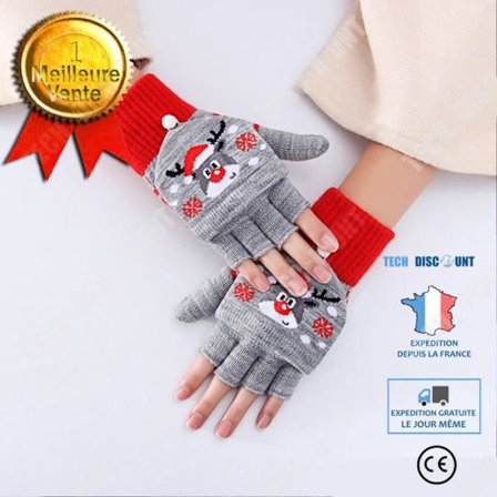 TD Damer vinter halvhands flip tyk varm strikket sød juledesign fingerløse handsker