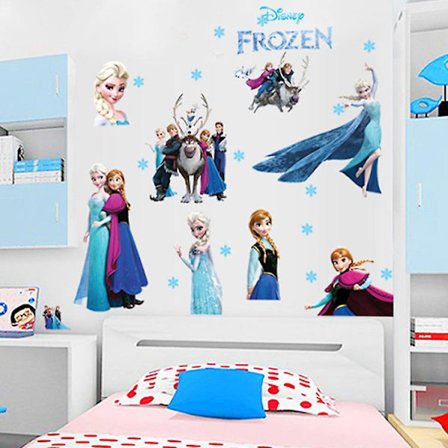Tegneserie DIY Frozen Prinsesser Elsa Anna veggklistremerke jenterom bakgrunnsdekorasjon