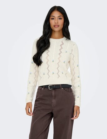 ONLY Onlrita Life Ls Embr Cable Knt Noos - Cream - S