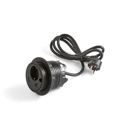 Verteiler für Schreib- und Konferenztische, 1 Strom, 2 USB, schwarz