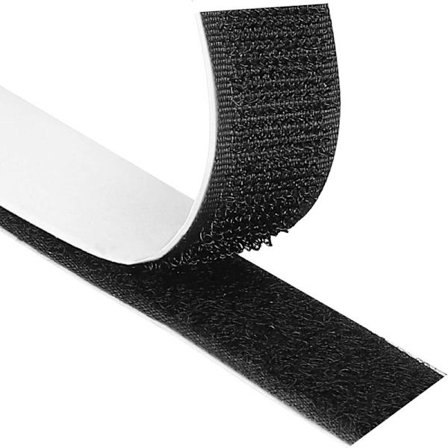 Velcro selvklæbende 25 meter ekstra stærk, (Sort, 20 mm x 25 m)
