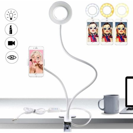 Led selfie-ljus med mobilhållare, 3 ljuslägen och 10 ljusstyrkenivåer LED KLB