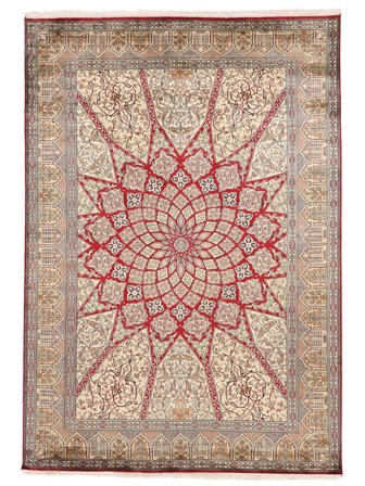 Kashmir Pure Silk Rug Oriental Brown/Dark Red (Silk, India)