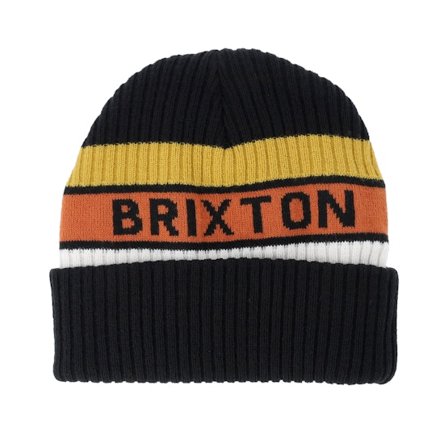 Brixton - Black cuff Beanie - Rainier Striped Black/Yellow/Orange Cuff @ Hatstore