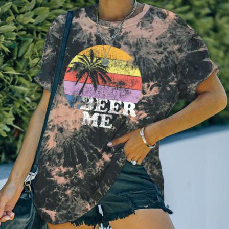 Tröja Med Rund Hals För Kvinnor Tie Dye Print Summer S