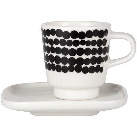 Marimekko Siirtolapuutarha espressokop og fad - Sort og hvid | KitchenOne
