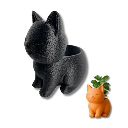 Søt katt mini blomsterpotte svart M
