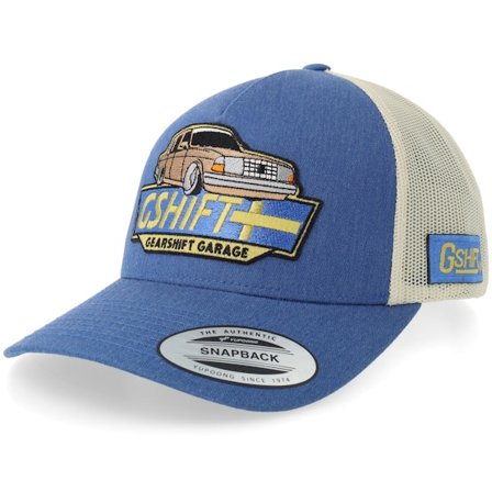 Gearshift - Azul trucker Gorra - Swedish Classic Gshift Garage Blue/Beige A-Frame Trucker @ Hatstore